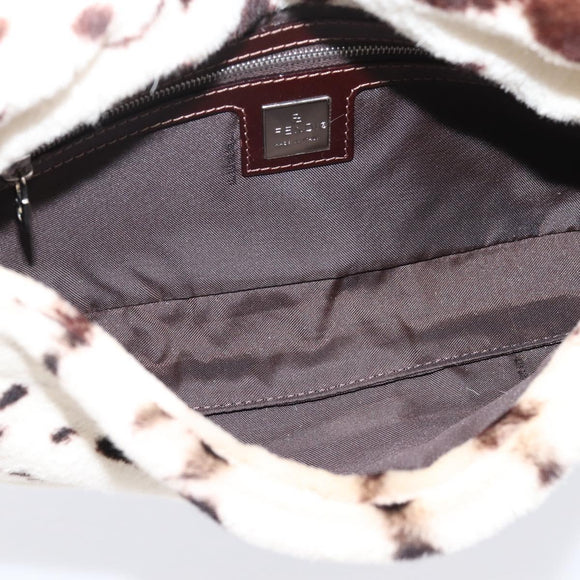 FENDI Mamma Baguette Shoulder Bag Fur Ivory Silver Auth BA15946SAM
