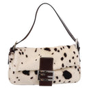 FENDI Mamma Baguette Shoulder Bag Fur Ivory Silver Auth BA15946SAM-13