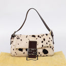 FENDI Mamma Baguette Shoulder Bag Fur Ivory Silver Auth BA15946SAM-12