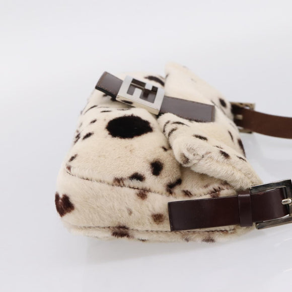 FENDI Mamma Baguette Shoulder Bag Fur Ivory Silver Auth BA15946SAM