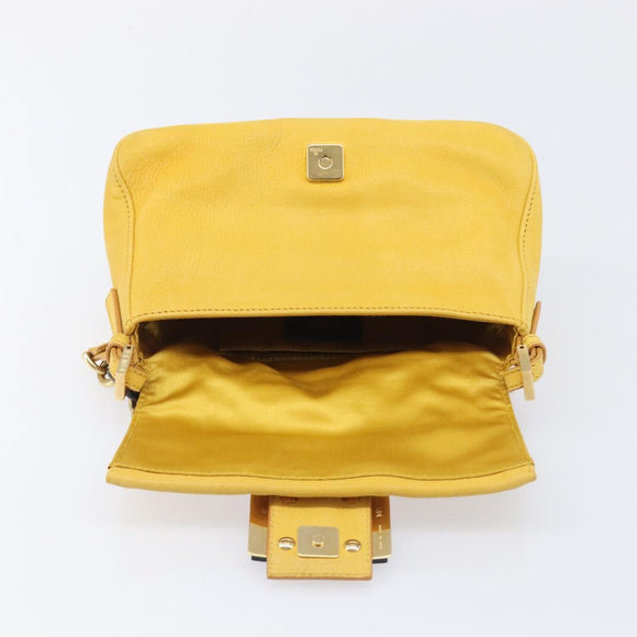 FENDI Mamma Baguette Shoulder Bag Leather Yellow Gold Auth BA15948V