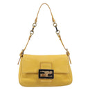 FENDI Mamma Baguette Shoulder Bag Leather Yellow Gold Auth BA15948V-13