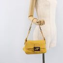 FENDI Mamma Baguette Shoulder Bag Leather Yellow Gold Auth BA15948V-27