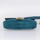 FENDI Chain Mamma Baguette Shoulder Bag Suede 2way Blue Gold Auth BA15949V-11