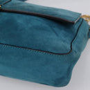 FENDI Chain Mamma Baguette Shoulder Bag Suede 2way Blue Gold Auth BA15949V-12