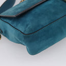 FENDI Chain Mamma Baguette Shoulder Bag Suede 2way Blue Gold Auth BA15949V-13