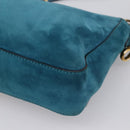 FENDI Chain Mamma Baguette Shoulder Bag Suede 2way Blue Gold Auth BA15949V-14