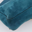 FENDI Chain Mamma Baguette Shoulder Bag Suede 2way Blue Gold Auth BA15949V-15