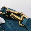 FENDI Chain Mamma Baguette Shoulder Bag Suede 2way Blue Gold Auth BA15949V-16