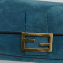 FENDI Chain Mamma Baguette Shoulder Bag Suede 2way Blue Gold Auth BA15949V-17