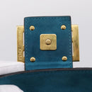 FENDI Chain Mamma Baguette Shoulder Bag Suede 2way Blue Gold Auth BA15949V-26