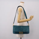 FENDI Chain Mamma Baguette Shoulder Bag Suede 2way Blue Gold Auth BA15949V-27