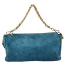 FENDI Chain Mamma Baguette Shoulder Bag Suede 2way Blue Gold Auth BA15949V-3