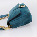 FENDI Chain Mamma Baguette Shoulder Bag Suede 2way Blue Gold Auth BA15949V-4
