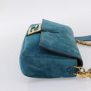 FENDI Chain Mamma Baguette Shoulder Bag Suede 2way Blue Gold Auth BA15949V-5