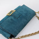 FENDI Chain Mamma Baguette Shoulder Bag Suede 2way Blue Gold Auth BA15949V-6