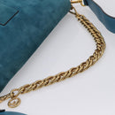 FENDI Chain Mamma Baguette Shoulder Bag Suede 2way Blue Gold Auth BA15949V-7