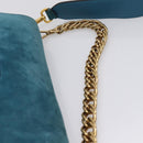 FENDI Chain Mamma Baguette Shoulder Bag Suede 2way Blue Gold Auth BA15949V-8