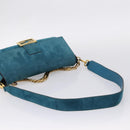 FENDI Chain Mamma Baguette Shoulder Bag Suede 2way Blue Gold Auth BA15949V-9