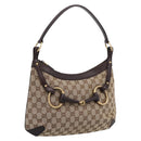GUCCI GG Canvas Horsebit Shoulder Bag Beige Gold 114890 Auth BA15957V-1