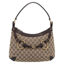 GUCCI GG Canvas Horsebit Shoulder Bag Beige Gold 114890 Auth BA15957V-13