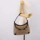 GUCCI GG Canvas Horsebit Shoulder Bag Beige Gold 114890 Auth BA15957V-23