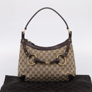 GUCCI GG Canvas Horsebit Shoulder Bag Beige Gold 114890 Auth BA15957V-12