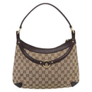 GUCCI GG Canvas Horsebit Shoulder Bag Beige Gold 114890 Auth BA15957V-2
