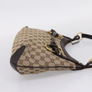 GUCCI GG Canvas Horsebit Shoulder Bag Beige Gold 114890 Auth BA15957V-4