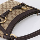 GUCCI GG Canvas Horsebit Shoulder Bag Beige Gold 114890 Auth BA15957V-6