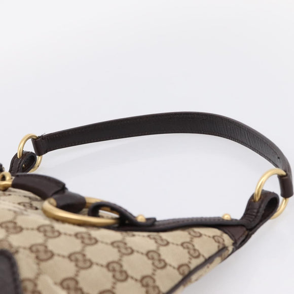 GUCCI GG Canvas Horsebit Shoulder Bag Beige Gold 114890 Auth BA15957V