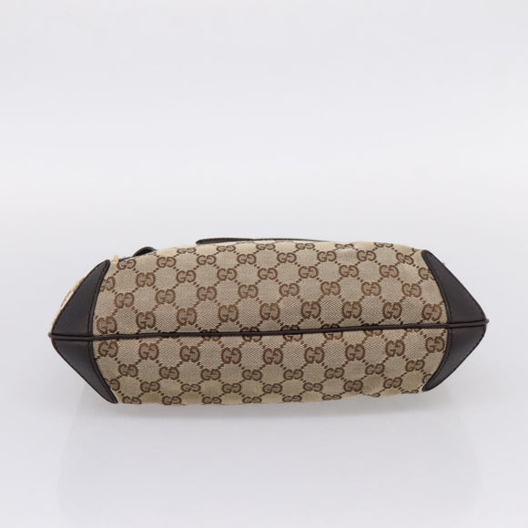 GUCCI GG Canvas Horsebit Shoulder Bag Beige Gold 114890 Auth BA15957V