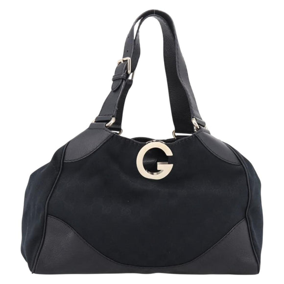 GUCCI GG Canvas Tote Bag Black Gold 223972 Auth BA15960V