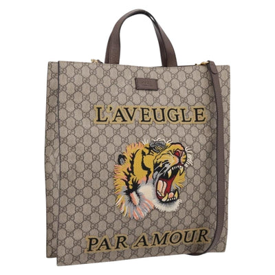 GUCCI GG Supreme Tote Bag PVC 2way Beige Gold 450950 Auth BA15961V