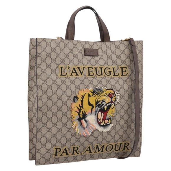 GUCCI GG Supreme Tote Bag PVC 2way Beige Gold 450950 Auth BA15961V