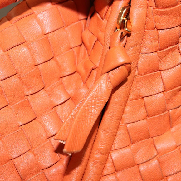 Bottega Veneta INTRECCIATO Hobo Bag Leather Orange Gold 115653 Auth BA15964V