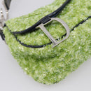 Christian Dior Saddle Shoulder Bag Leather sequins Green Silver Auth BA15966SM-11