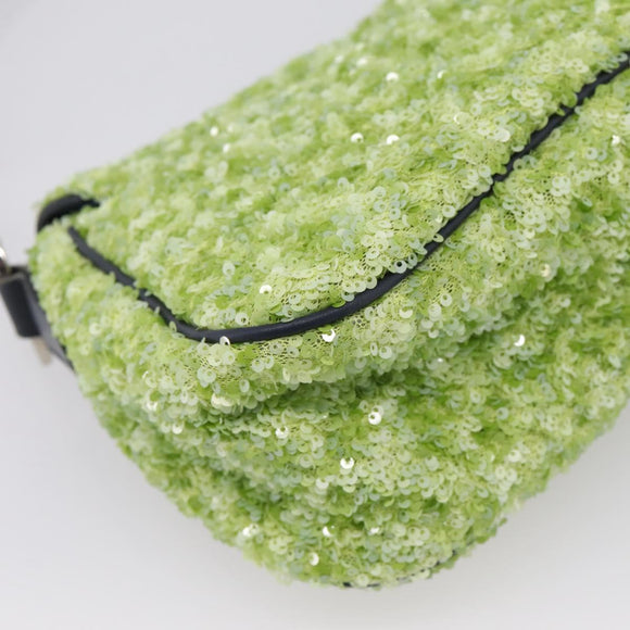 Christian Dior Saddle Shoulder Bag Leather sequins Green Silver Auth BA15966SM