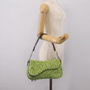 Christian Dior Saddle Shoulder Bag Leather sequins Green Silver Auth BA15966SM-22