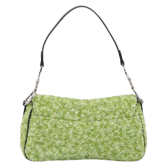 Christian Dior Saddle Shoulder Bag Leather sequins Green Silver Auth BA15966SM
