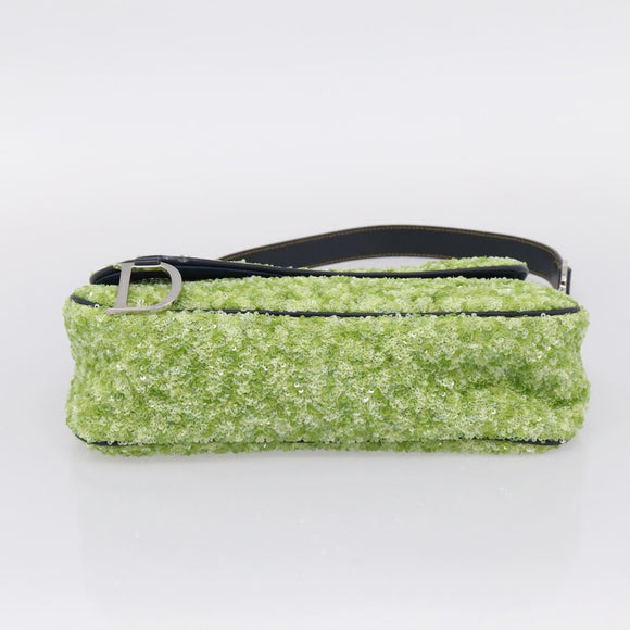 Christian Dior Saddle Shoulder Bag Leather sequins Green Silver Auth BA15966SM