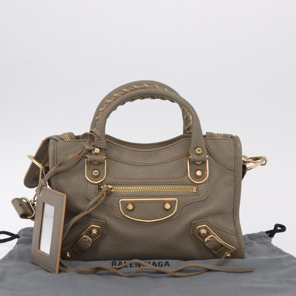 Balenciaga Classic Metal Edge Mini City Bag 2way Beige 390160 Auth BA15968M