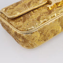 CELINE Sequin Chain Shoulder Bag Leather Gold Auth BA15971SM-14