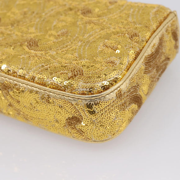 CELINE Sequin Chain Shoulder Bag Leather Gold Auth BA15971SM