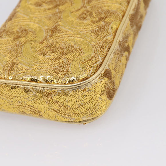 CELINE Sequin Chain Shoulder Bag Leather Gold Auth BA15971SM