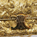 CELINE Sequin Chain Shoulder Bag Leather Gold Auth BA15971SM-17