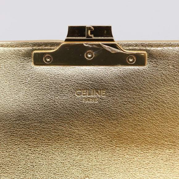 CELINE Sequin Chain Shoulder Bag Leather Gold Auth BA15971SM
