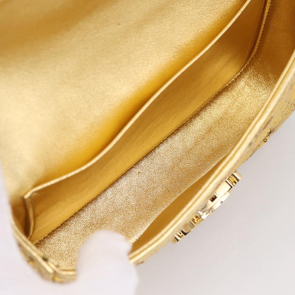 CELINE Sequin Chain Shoulder Bag Leather Gold Auth BA15971SM