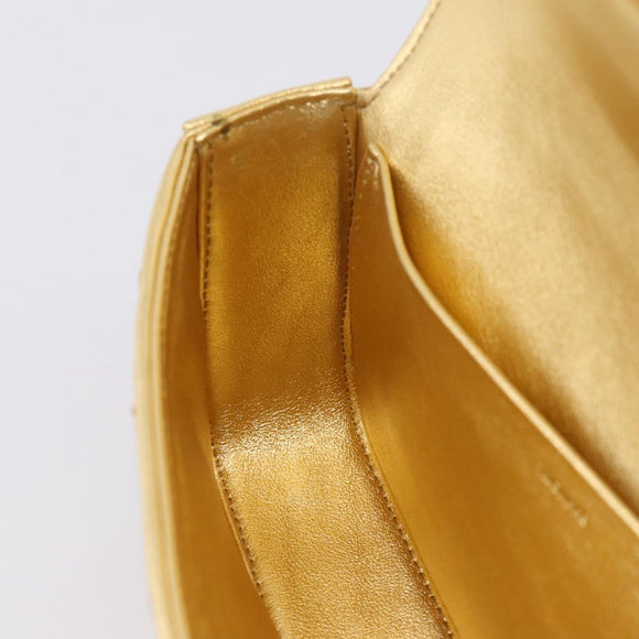 CELINE Sequin Chain Shoulder Bag Leather Gold Auth BA15971SM