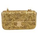 CELINE Sequin Chain Shoulder Bag Leather Gold Auth BA15971SM-13